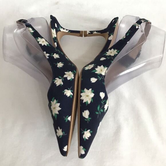 Draper James Denim Willow Slingback Heels Navy Floral Magnolia Shoes Size 9 - Picture 6 of 13